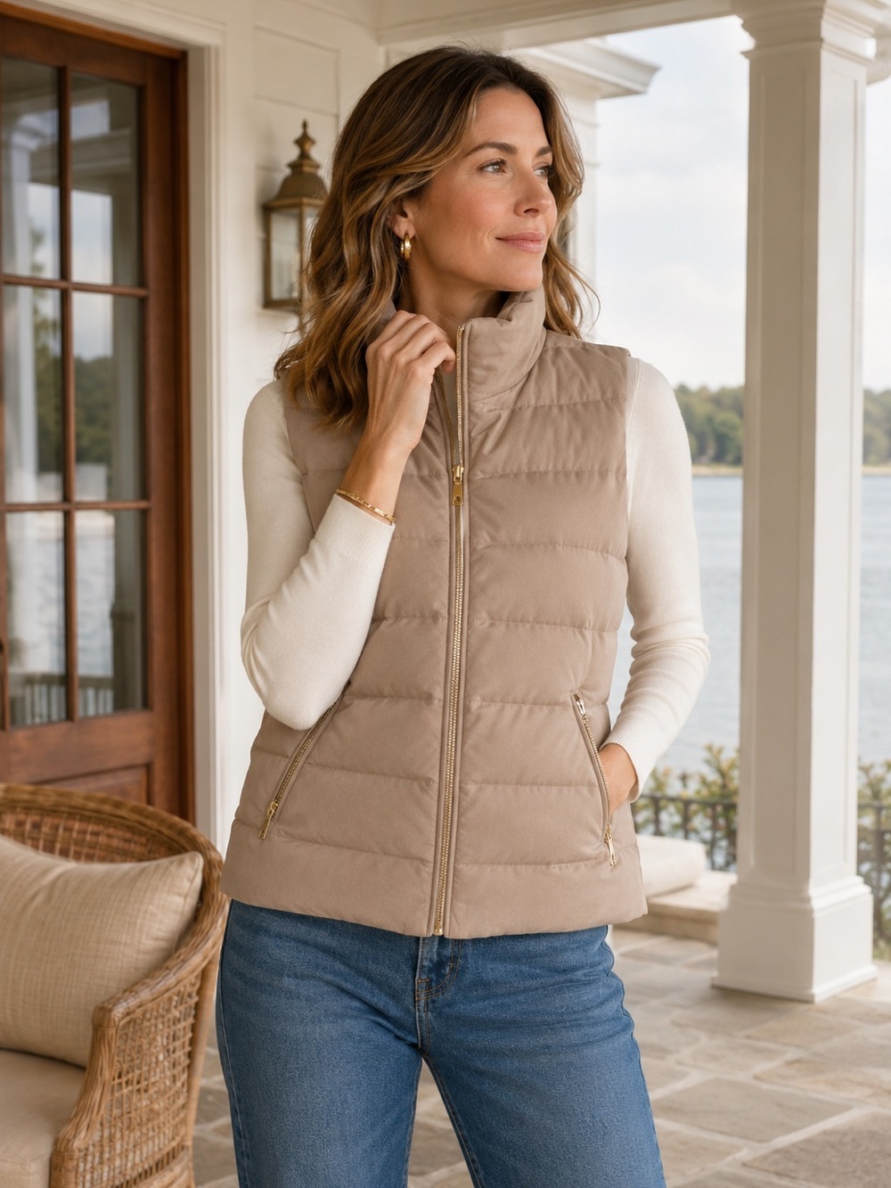J McLaughlin Gracie Quilted Puffer Vest Taupe XS